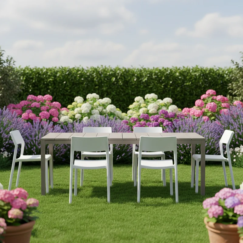 Set tavolo Rio Allungabile 210-280 cm con 10 sedie Trill per interno ed esterno