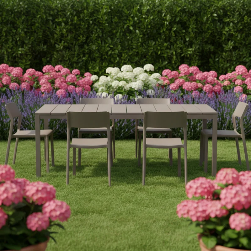 Set tavolo Rio Allungabile 210-280 cm con 10 sedie Trill per interno ed esterno