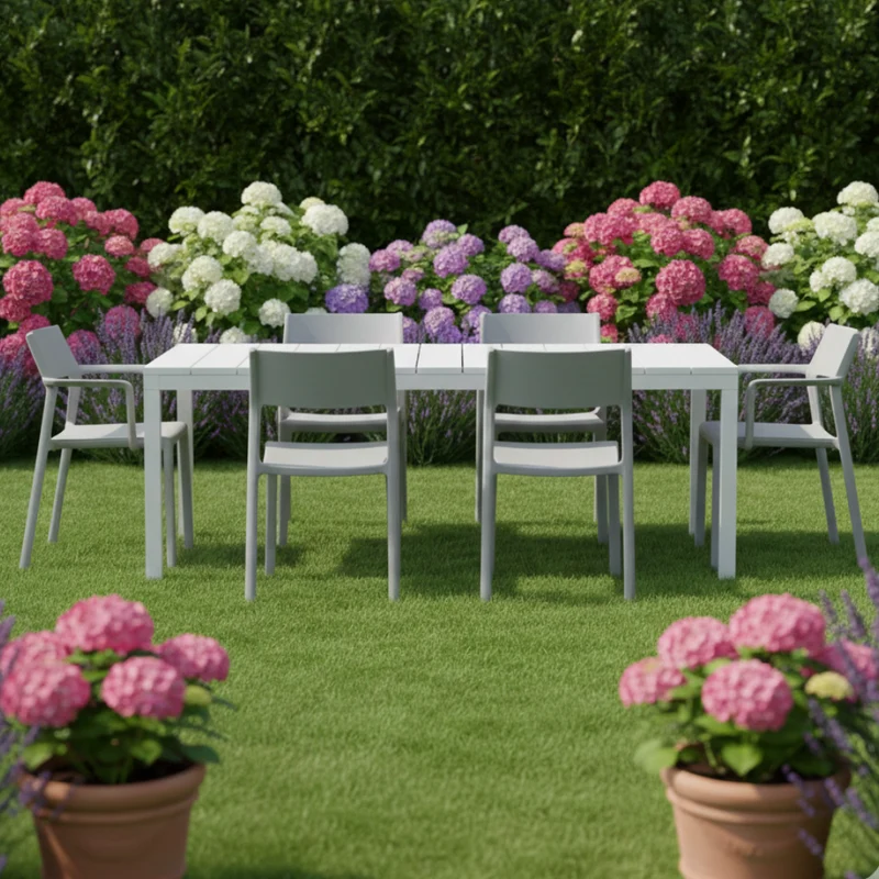 Set tavolo Rio Allungabile 210-280 cm con 10 sedie Trill per interno ed esterno