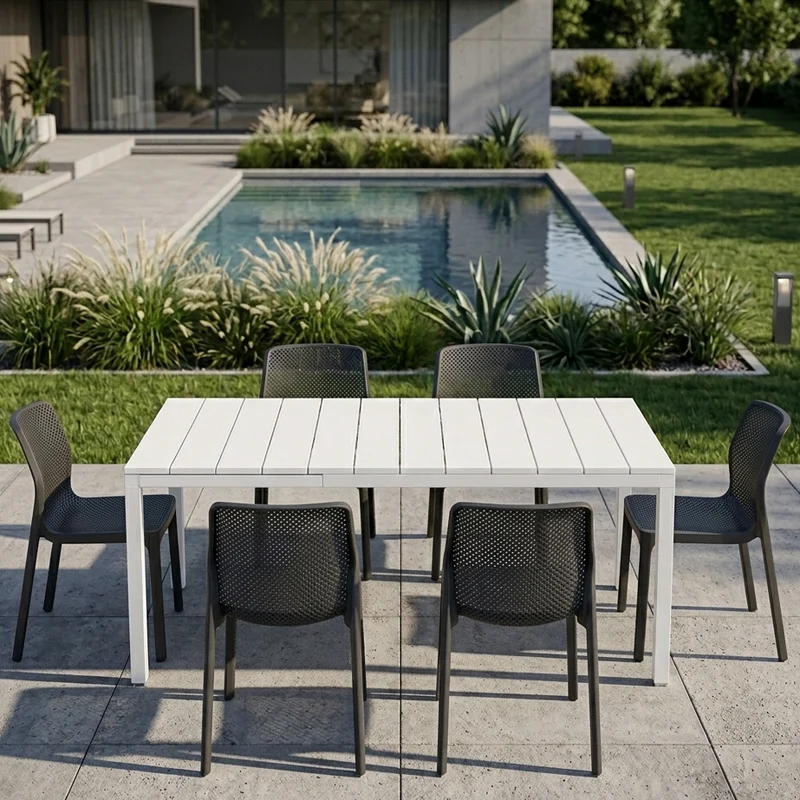 Set tavolo Rio Allungabile 210-280 cm con 8 sedie Bit per giardino ed esterno