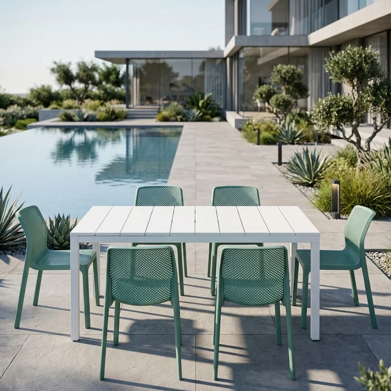 Set tavolo Rio Allungabile 210-280 cm con 8 sedie Bit per giardino ed esterno