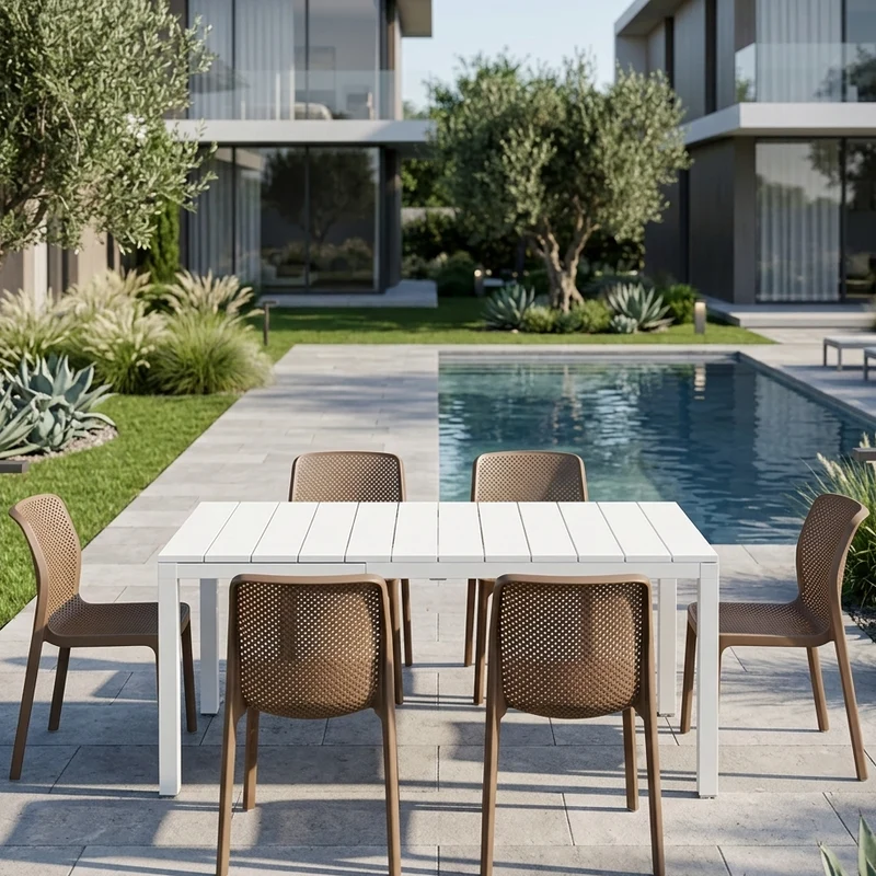 Set tavolo Rio Allungabile 210-280 cm con 8 sedie Bit per giardino ed esterno