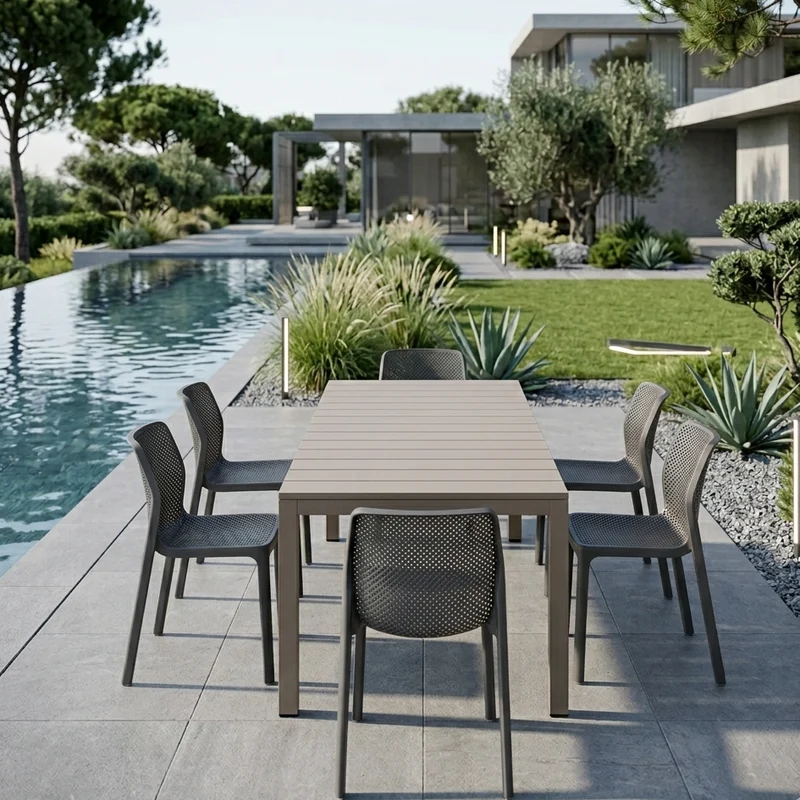 Set tavolo Rio Allungabile 210-280 cm con 8 sedie Bit per giardino ed esterno