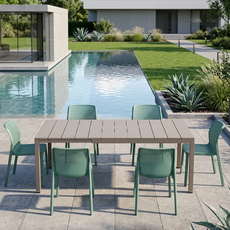 Set tavolo Rio Allungabile 210-280 cm con 8 sedie Bit per giardino ed esterno