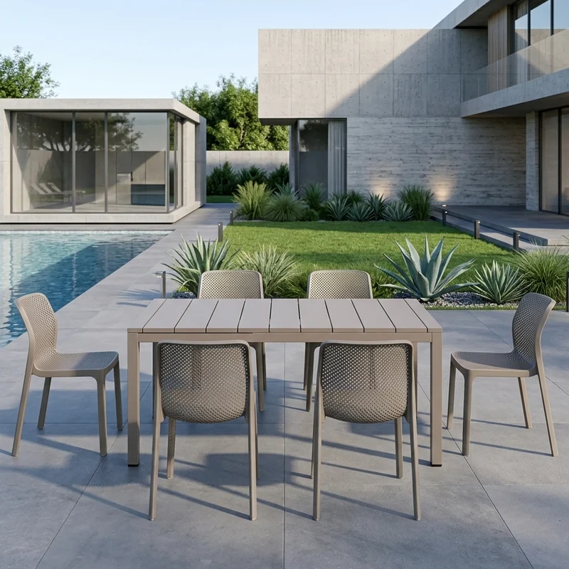 Set tavolo Rio Allungabile 210-280 cm con 8 sedie Bit per giardino ed esterno