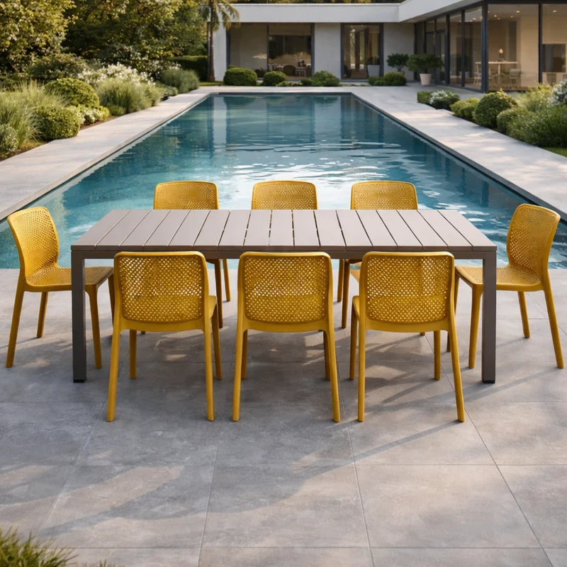 Set tavolo Rio Allungabile 210-280 cm con 8 sedie Bit per giardino ed esterno