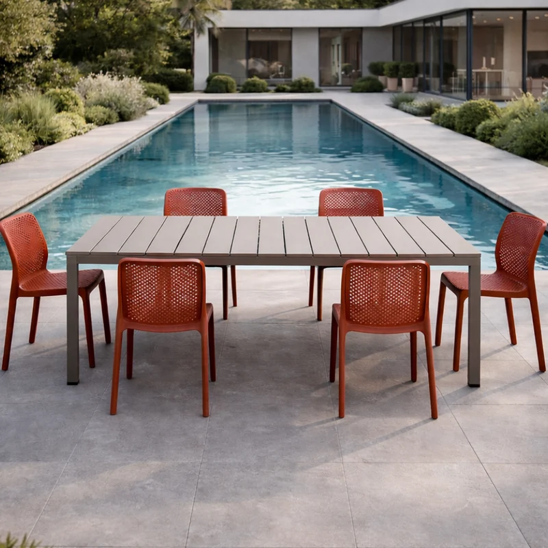 Set tavolo Rio Allungabile 210-280 cm con 8 sedie Bit per giardino ed esterno