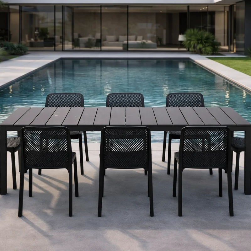 Set tavolo Rio Allungabile 210-280 cm con 8 sedie Bit per giardino ed esterno