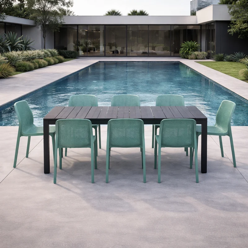 Set tavolo Rio Allungabile 210-280 cm con 8 sedie Bit per giardino ed esterno