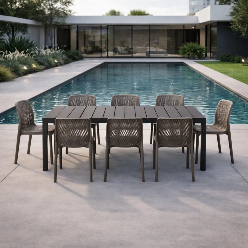 Set tavolo Rio Allungabile 210-280 cm con 8 sedie Bit per giardino ed esterno