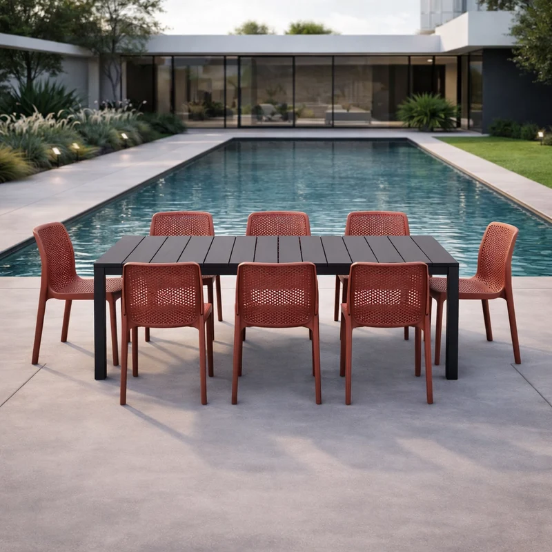 Set tavolo Rio Allungabile 210-280 cm con 8 sedie Bit per giardino ed esterno