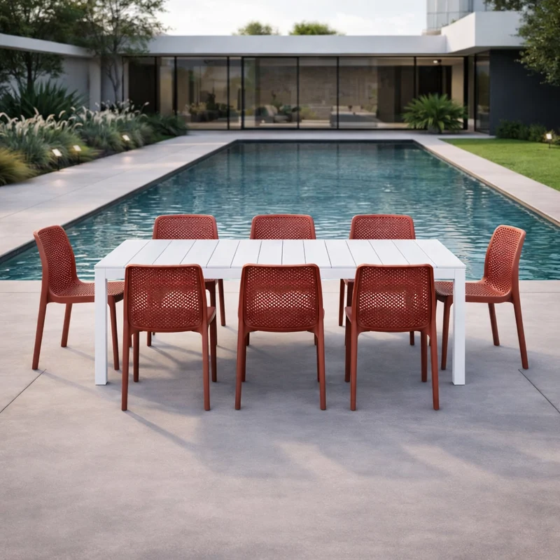 Set tavolo Rio Allungabile 210-280 cm con 8 sedie Bit per giardino ed esterno