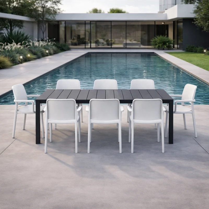 Set tavolo Rio Allungabile 140-210 con 4 poltrone Riva, per esterno e giardino