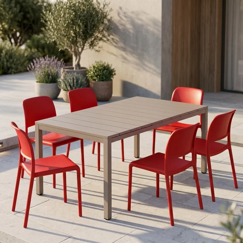 Set tavolo Rio Allungabile 210-280 cm con 6 poltrone Riva, per giardino ed esterno