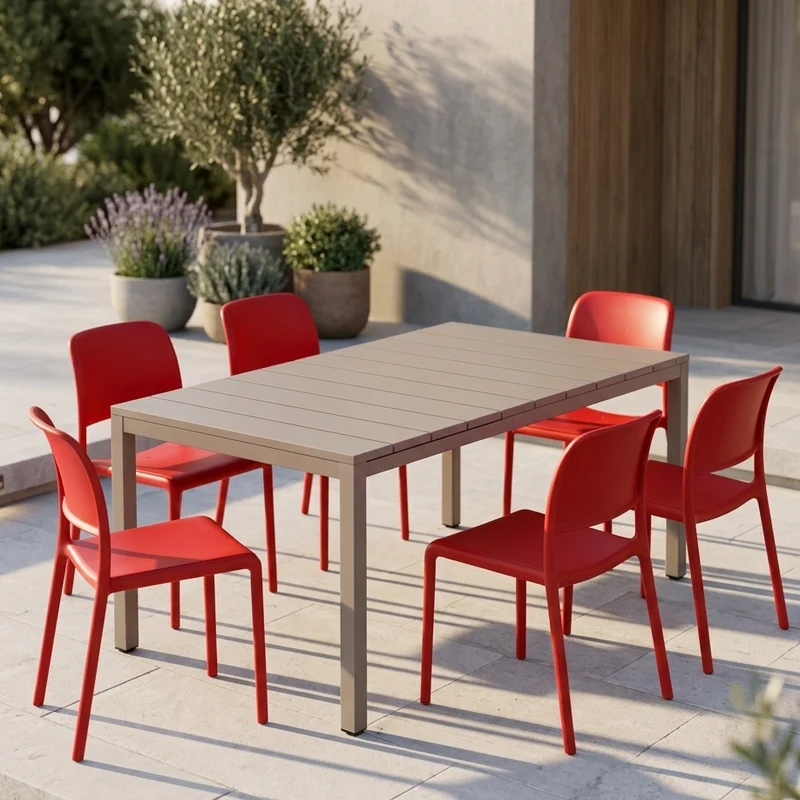 Set tavolo Rio Allungabile 210-280 cm con 8 poltrone Riva per esterno e giardino