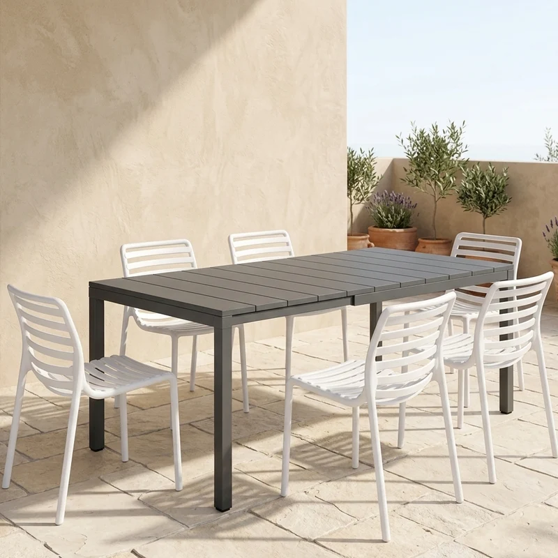 Set tavolo Rio Allungabile 210-280 cm con 6 sedie Doga Bistrot, per esterno e giardino
