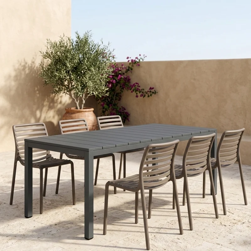 Set tavolo Rio Allungabile 210-280 cm con 6 sedie Doga Bistrot, per esterno e giardino
