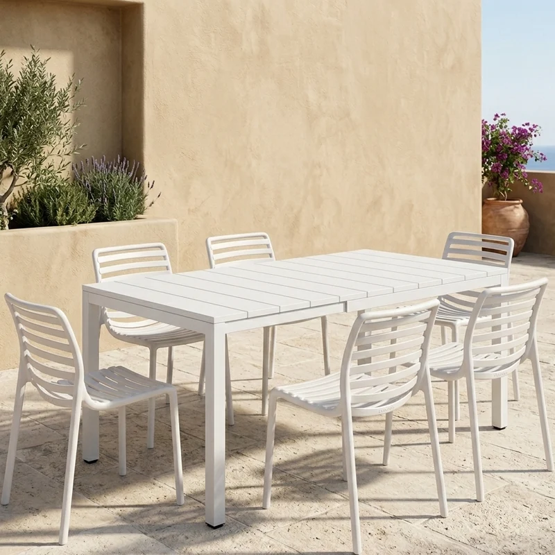 Set tavolo Rio Allungabile 210-280 cm con 6 sedie Doga Bistrot, per esterno e giardino
