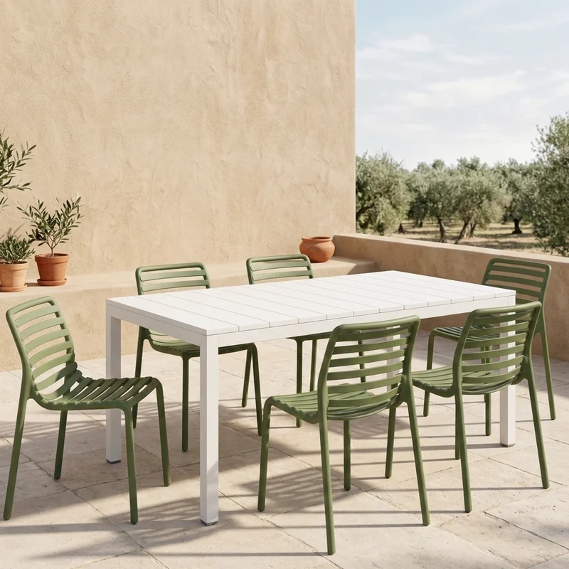 Set tavolo Rio Allungabile 210-280 cm con 6 sedie Doga Bistrot, per esterno e giardino