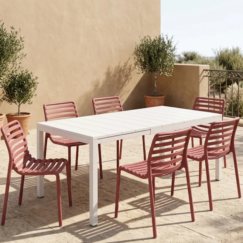 Set tavolo Rio Allungabile 210-280 cm con 6 sedie Doga Bistrot, per esterno e giardino