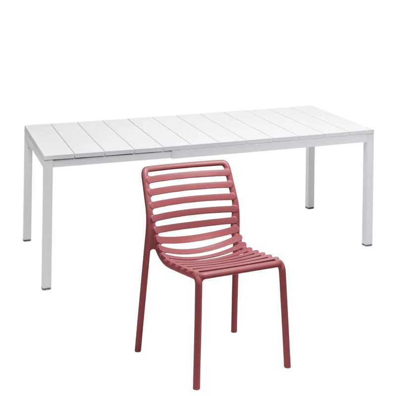 Set tavolo Rio Allungabile 140-210 cm con 8 sedie Doga Bistrot, per esterno e giardino