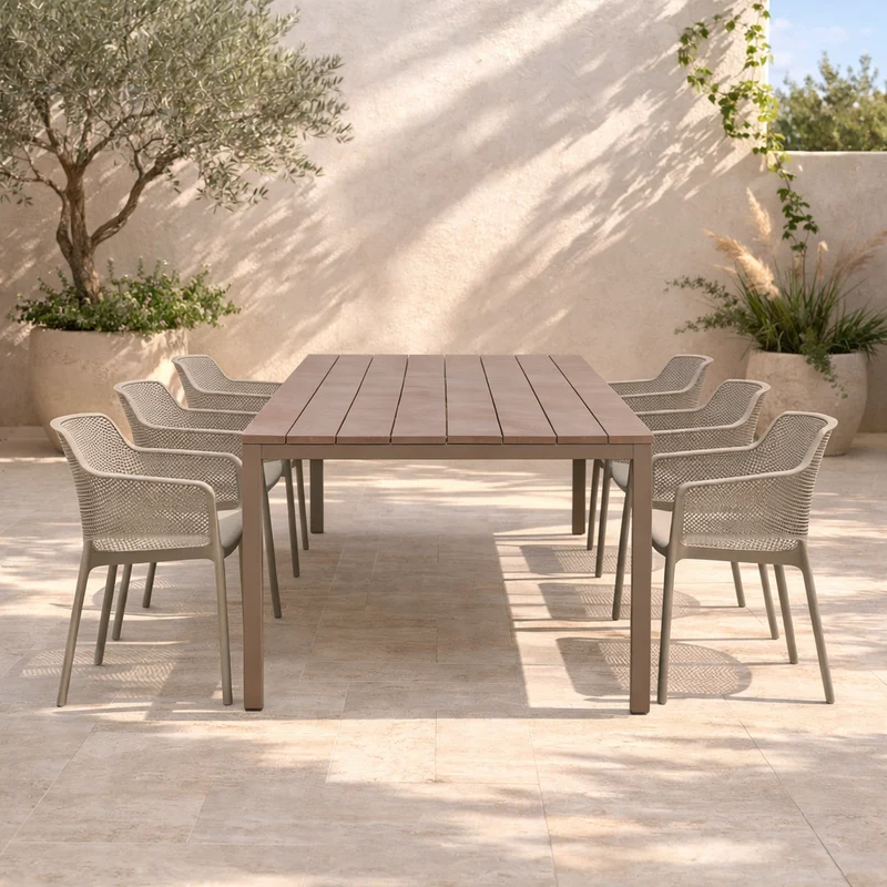 Set tavolo Rio Allungabile 140-210 con 6 sedie Net per esterno e giardino