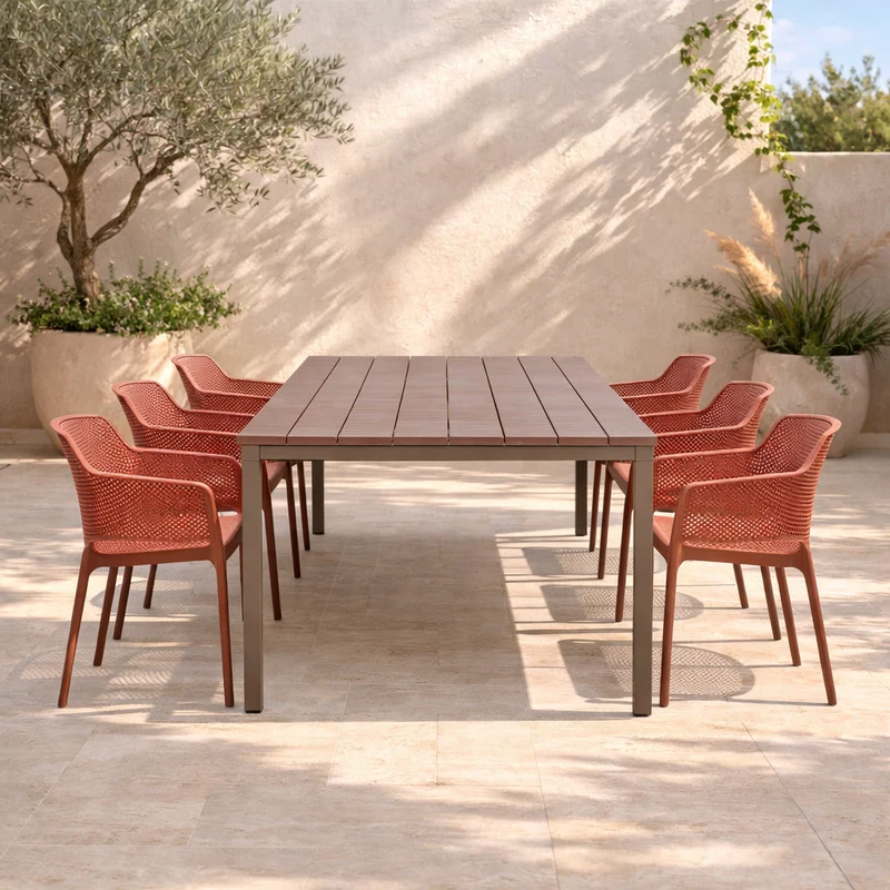 Set tavolo Rio Allungabile 140-210 con 6 sedie Net per esterno e giardino
