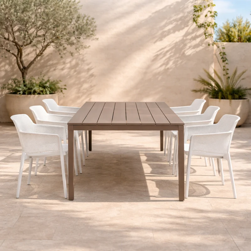 Set tavolo Rio Allungabile 140-210 con 6 sedie Net per esterno e giardino