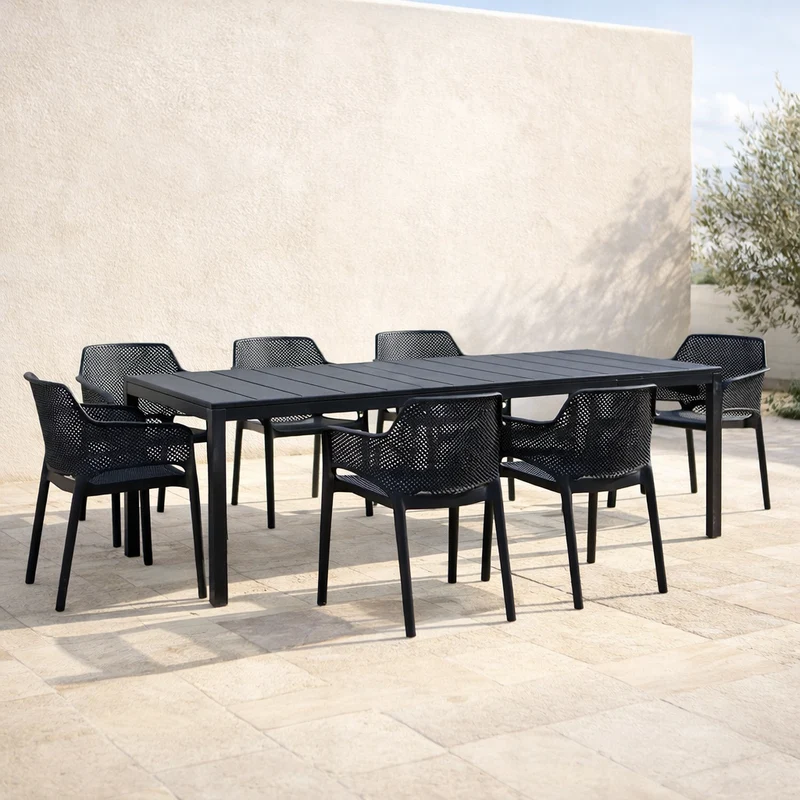 Set tavolo Rio Allungabile 210-280 con 8 sedie Net per esterno e giardino