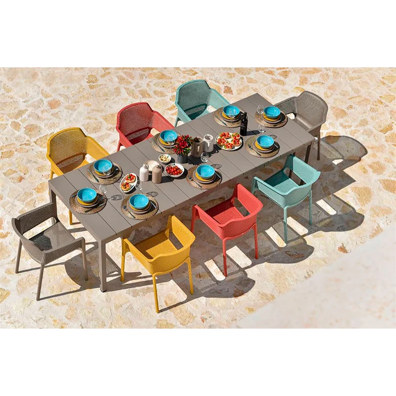 Set tavolo Rio Allungabile 210-280 cm con 6 sedie Net per esterno e giardino