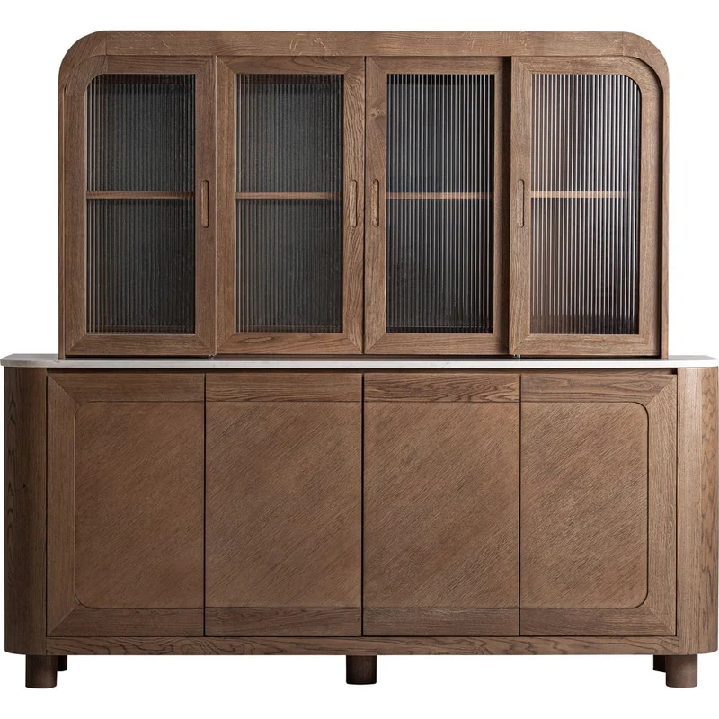Mobile bar coloniale in rovere e marmo