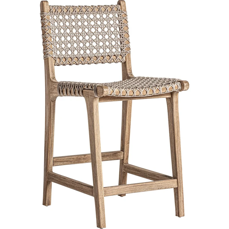 Sgabello teak e corda design elegante