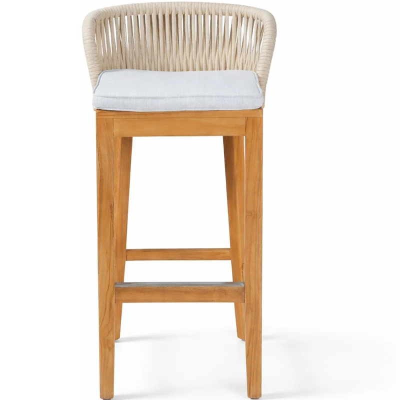 Sgabello outdoor teak e corda Pearl White design Dakota