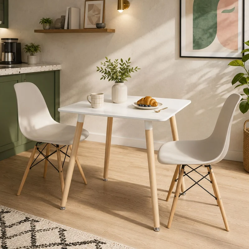 BUYBUY Tavolo in Legno 65 x 65 cm. con piedi in faggio Bianco con piedi in Faggio CMP001