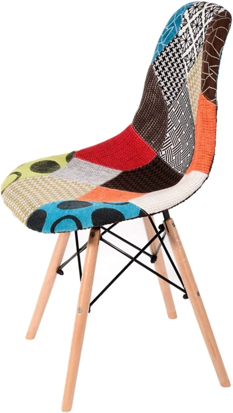 BUYBUY Kit 2 Sedie serie Picasso in PP con seduta in spugna ricoperta con stoffa in stile patchwork, piedi in legno di faggio e metallo KITPIC002