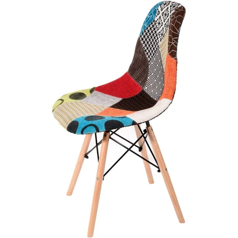 BUYBUY Sedia serie Picasso in PP con seduta in spugna ricoperta con stoffa in stile patchwork, piedi in legno di faggio e metallo Patchwork PIC002