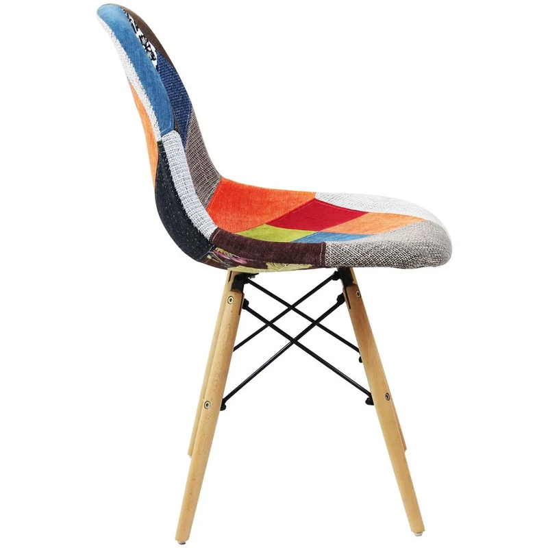 BUYBUY Sedia serie Picasso in PP con seduta in spugna ricoperta con stoffa in stile patchwork, piedi in legno di faggio e metallo Patchwork PIC002
