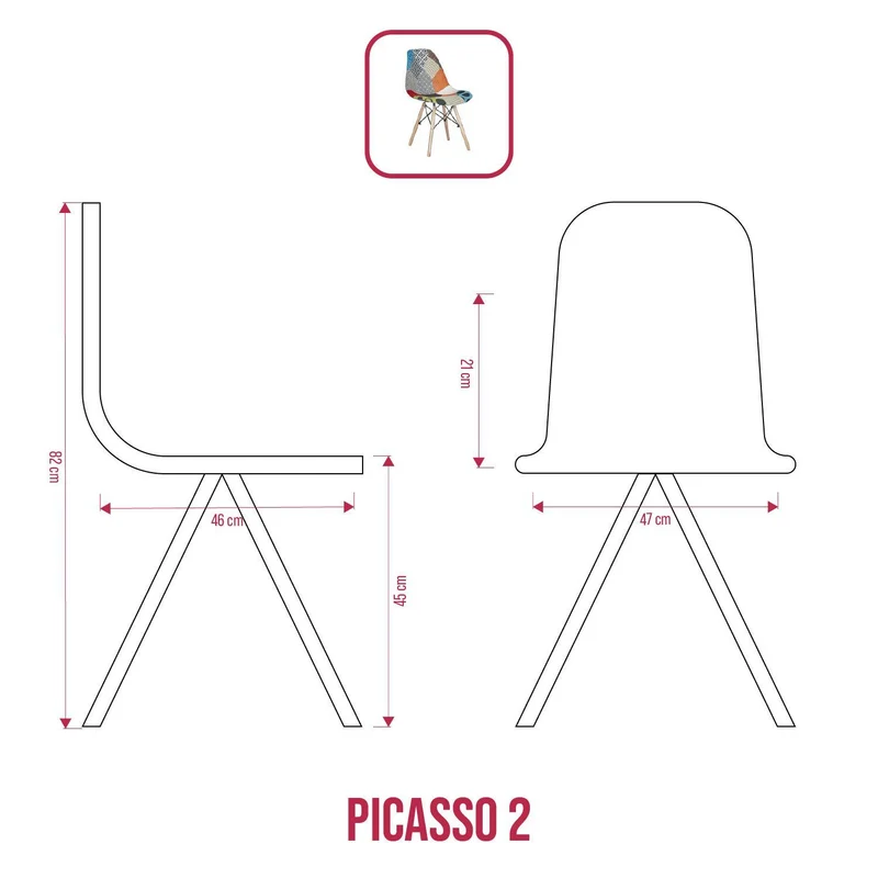 BUYBUY Sedia serie Picasso in PP con seduta in spugna ricoperta con stoffa in stile patchwork, piedi in legno di faggio e metallo Patchwork PIC002