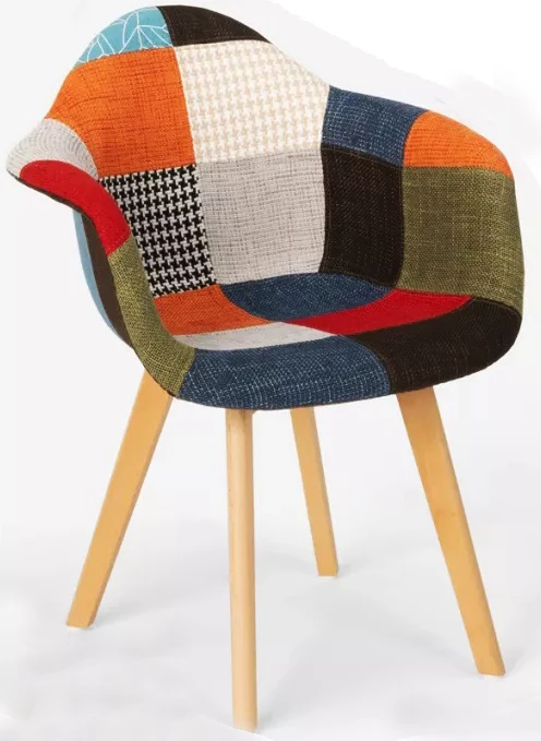 BUYBUY Kit 2 Poltroncine serie Picasso in PP con seduta in spugna ricoperta con stoffa in stile patchwork, piedi in legno di faggio KITPIC006