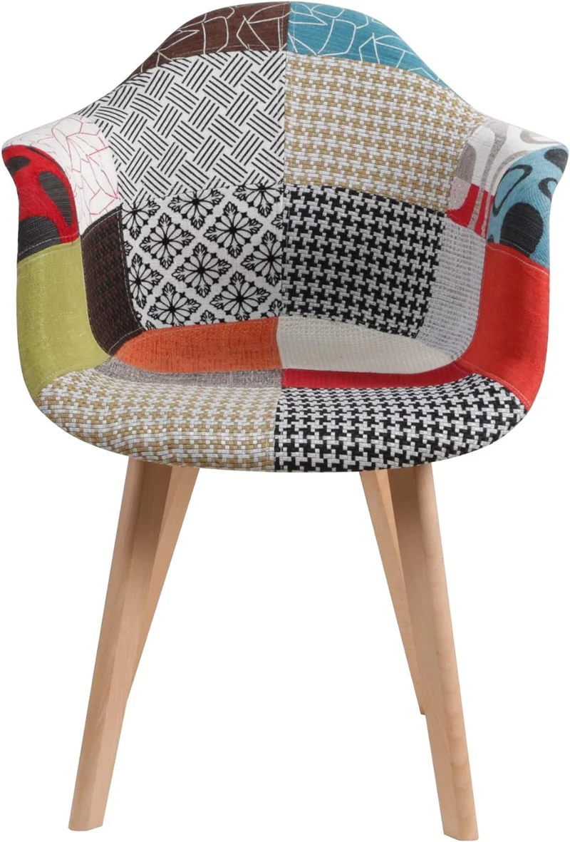BUYBUY Kit 2 Poltroncine serie Picasso in PP con seduta in spugna ricoperta con stoffa in stile patchwork, piedi in legno di faggio KITPIC006