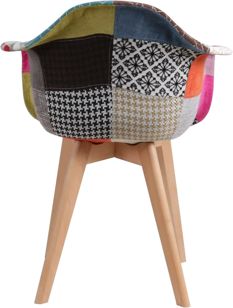 BUYBUY Kit 2 Poltroncine serie Picasso in PP con seduta in spugna ricoperta con stoffa in stile patchwork, piedi in legno di faggio KITPIC006