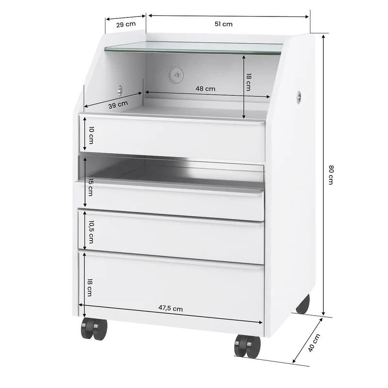 Carrello con Sterilizzatore UV e Ripiano in Vetro per Centro Estetico Podologia | 984 bianco