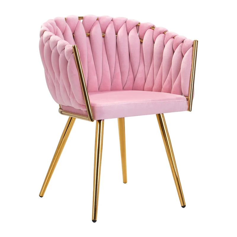 Sedia Elegante in Velluto Rosa e Oro con Schienale Intrecciato | QS-GW06G (Rosa)