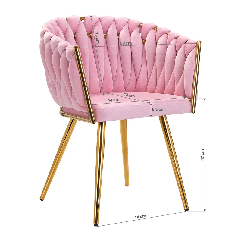 Sedia Elegante in Velluto Rosa e Oro con Schienale Intrecciato | QS-GW06G (Rosa)