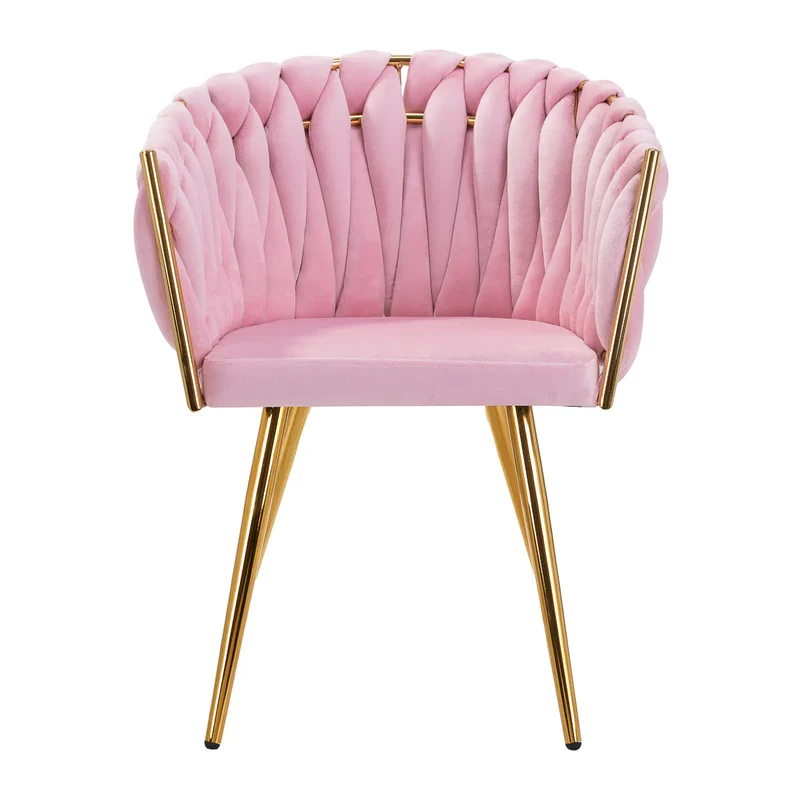 Sedia Elegante in Velluto Rosa e Oro con Schienale Intrecciato | QS-GW06G (Rosa)