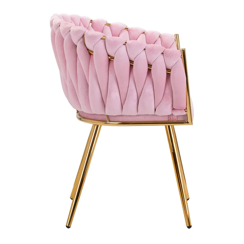 Sedia Elegante in Velluto Rosa e Oro con Schienale Intrecciato | QS-GW06G (Rosa)