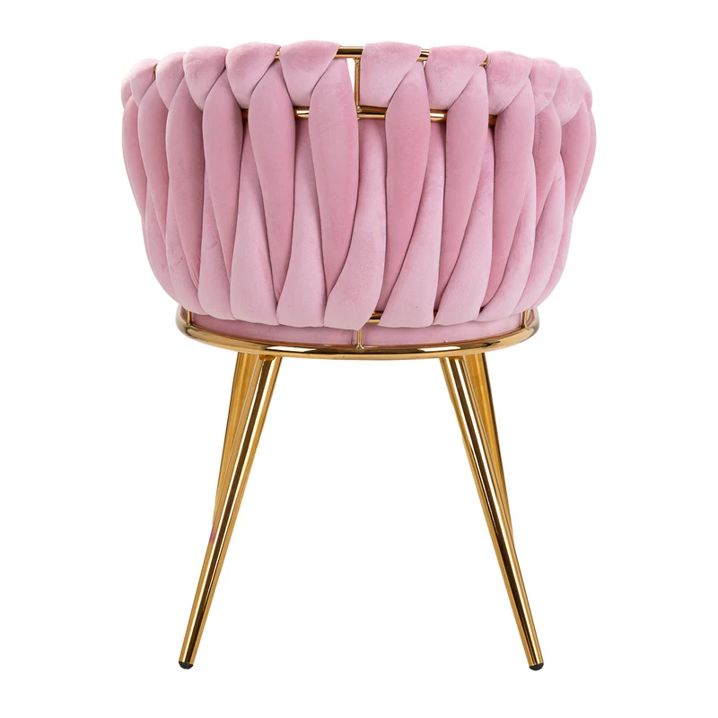 Sedia Elegante in Velluto Rosa e Oro con Schienale Intrecciato | QS-GW06G (Rosa)