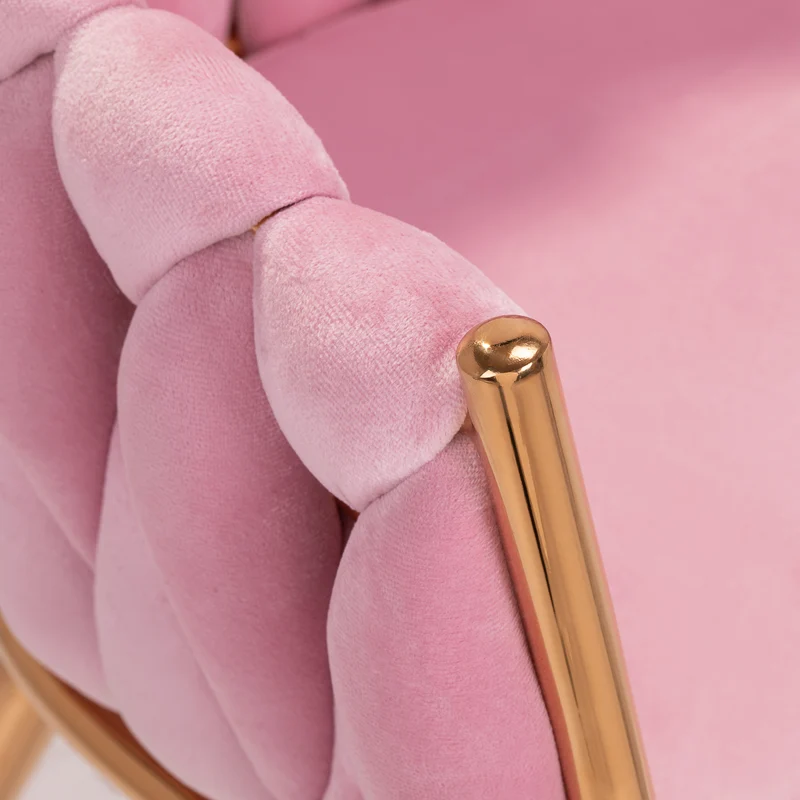 Sedia Elegante in Velluto Rosa e Oro con Schienale Intrecciato | QS-GW06G (Rosa)