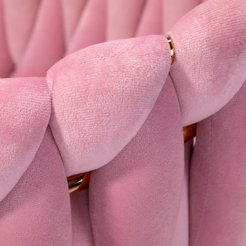 Sedia Elegante in Velluto Rosa e Oro con Schienale Intrecciato | QS-GW06G (Rosa)