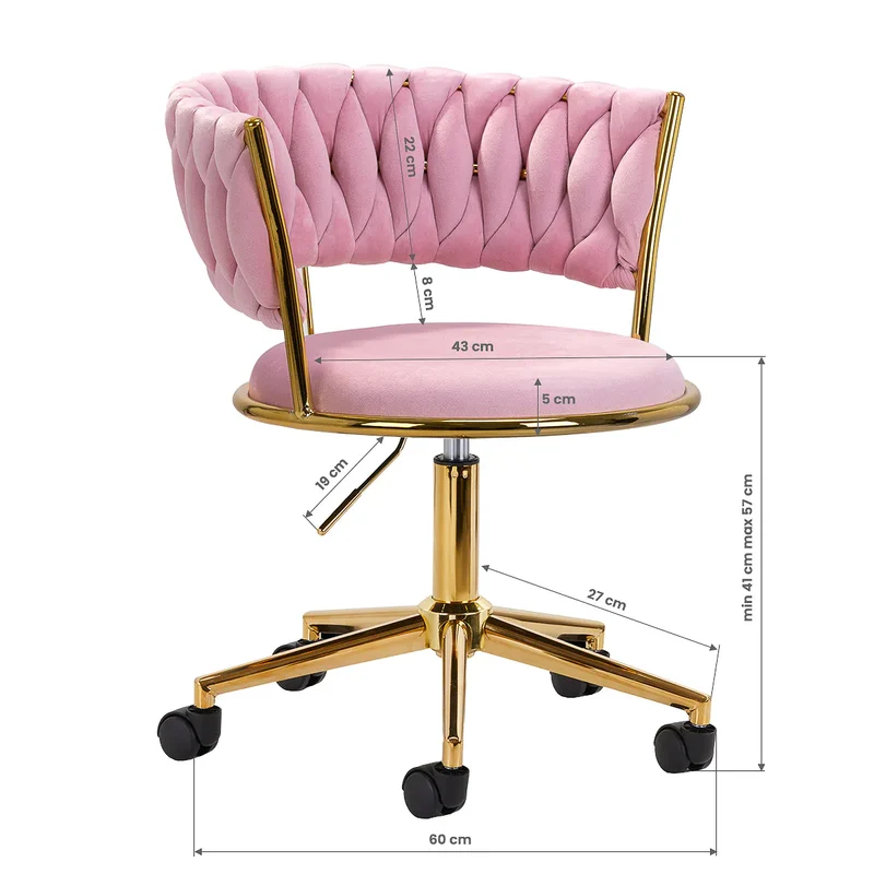 Poltrona Girevole Velvet con Schienale Intrecciato e Base Gold | QS-GW01G (Rosa)